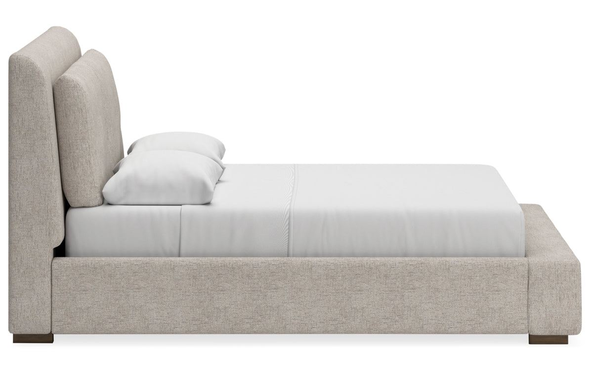 Cabalynn Queen Upholstered Bed with Mirrored Dresser and Nightstand