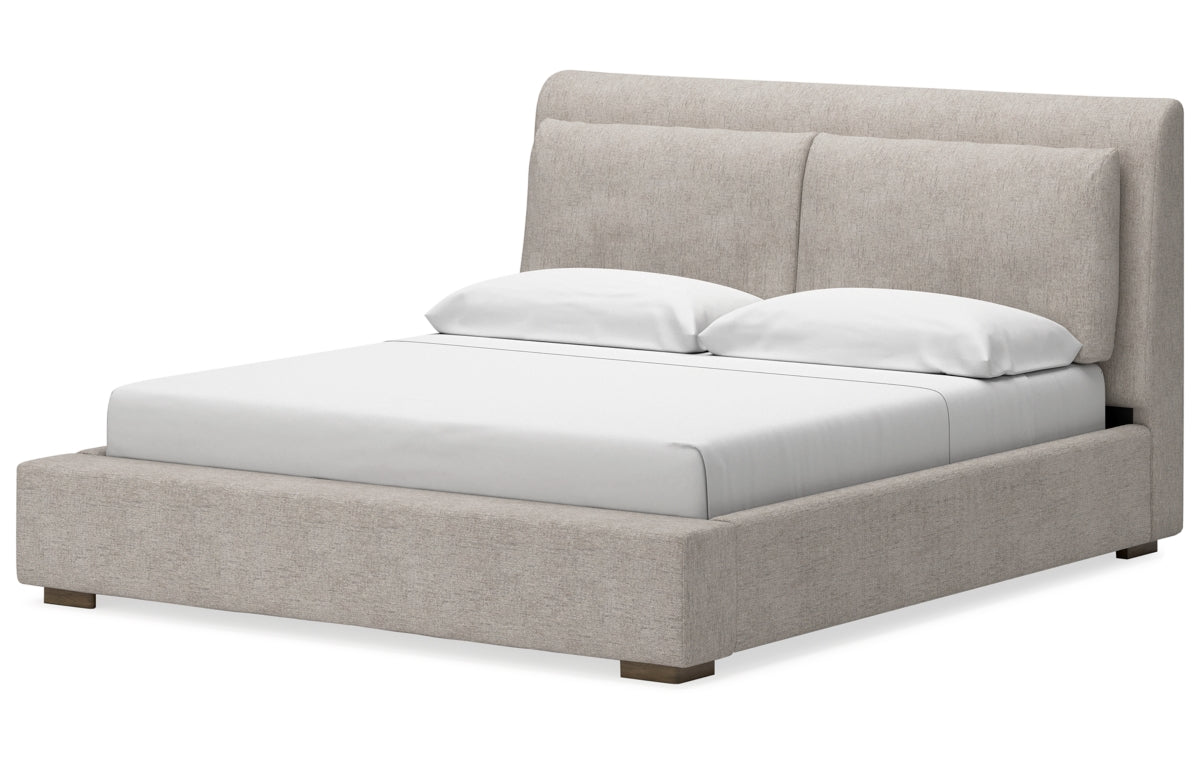 Cabalynn California King Upholstered Bed with Mirrored Dresser and Nightstand