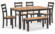 Gesthaven Dining Table with 4 Chairs and Bench (Set of 6)