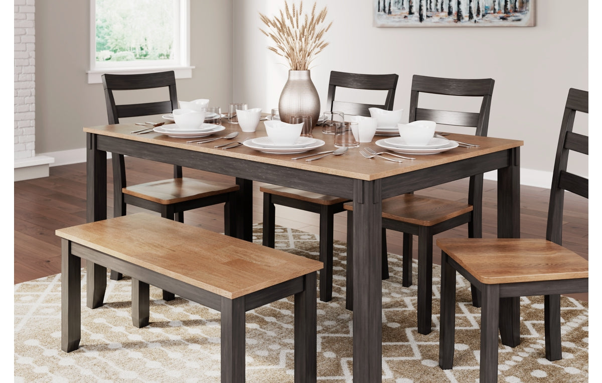 Gesthaven Dining Table with 4 Chairs and Bench (Set of 6)