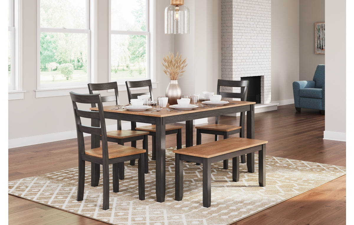 Gesthaven Dining Table with 4 Chairs and Bench (Set of 6)