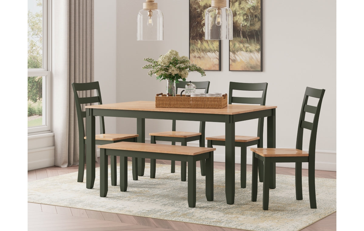 Gesthaven Dining Table with 4 Chairs and Bench (Set of 6)