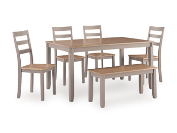 Harperfeld Dining Table and 4 Chairs and Bench (Set of 6)