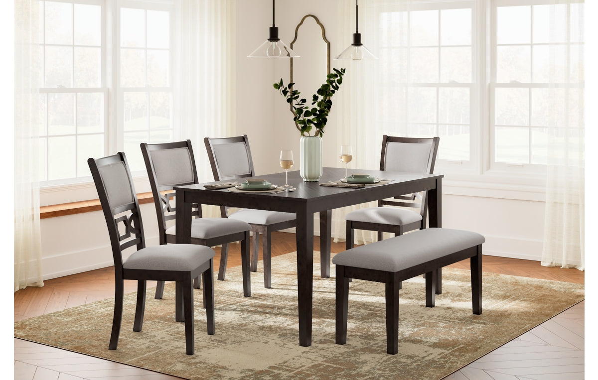 Langwest Dining Table and 4 Chairs and Bench (Set of 6)