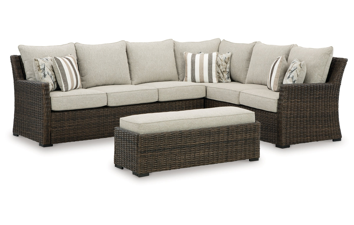 Brook Ranch Outdoor Sofa Sectional/Bench with Cushion (Set of 3)