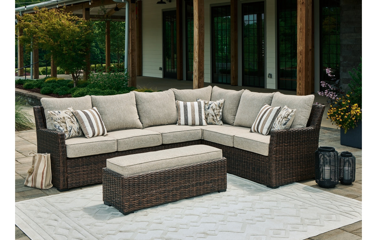 Brook Ranch Outdoor Sofa Sectional/Bench with Cushion (Set of 3)