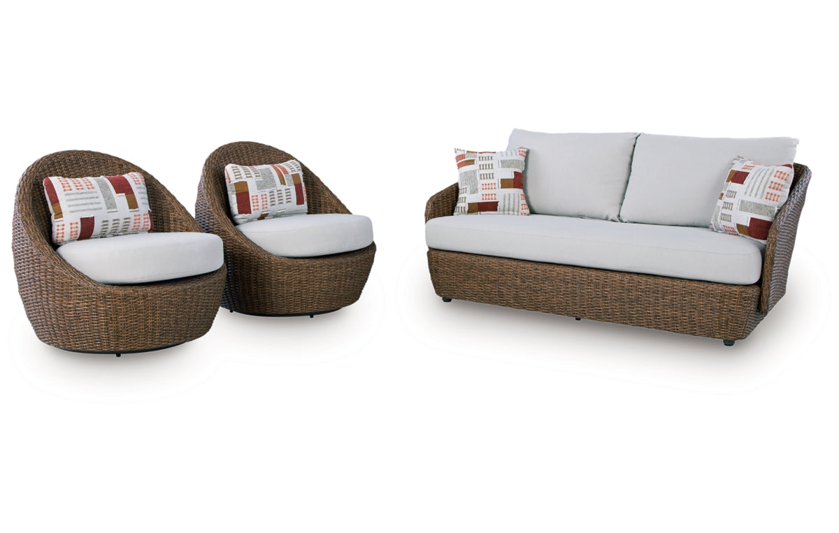 Double Point Outdoor Loveseat/2 Swivel Chairs (Set of 3)