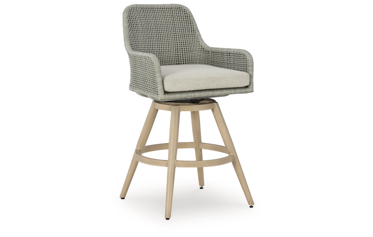 Seton Creek Outdoor Bar Height Barstool with Cushion (Set of 2)