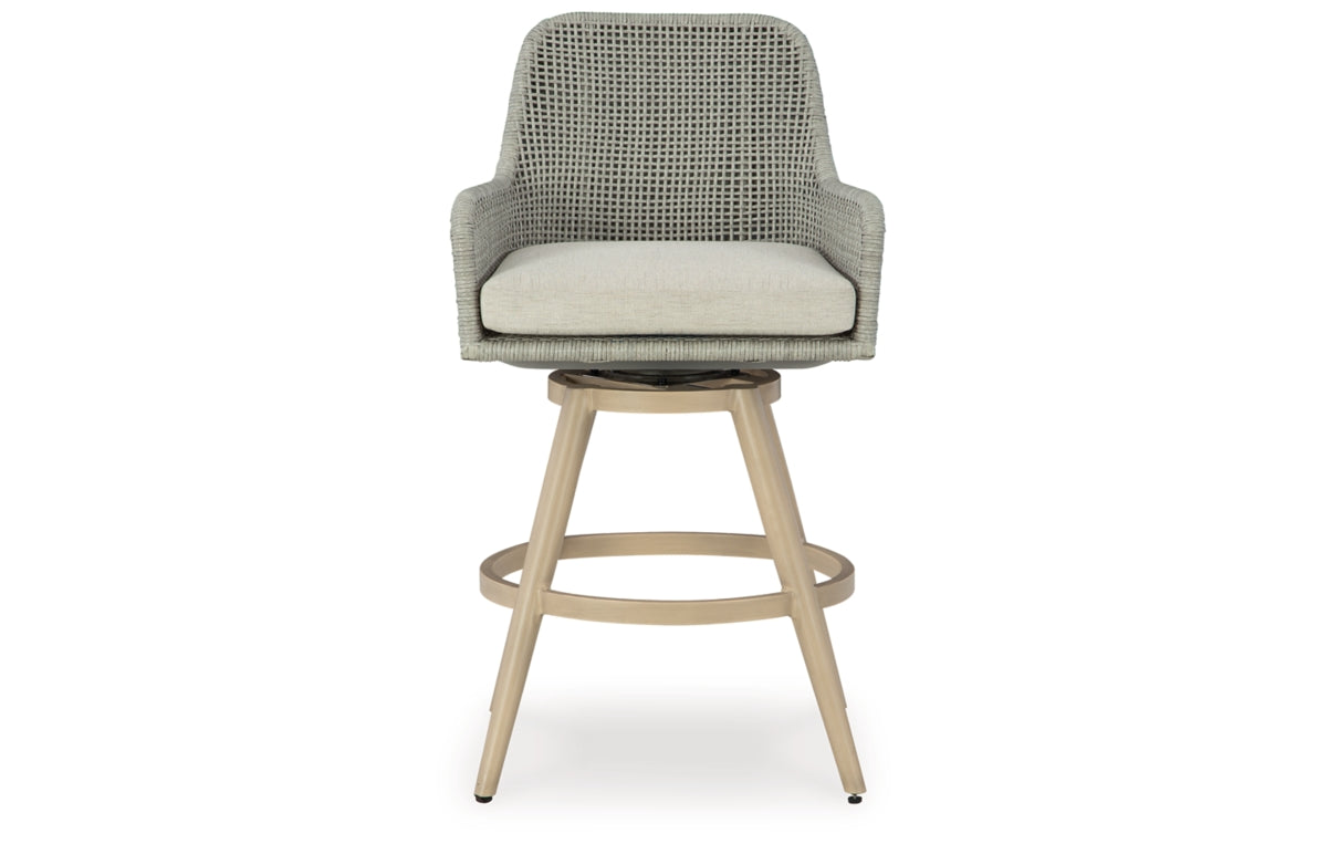 Seton Creek Outdoor Bar Height Barstool with Cushion (Set of 2)