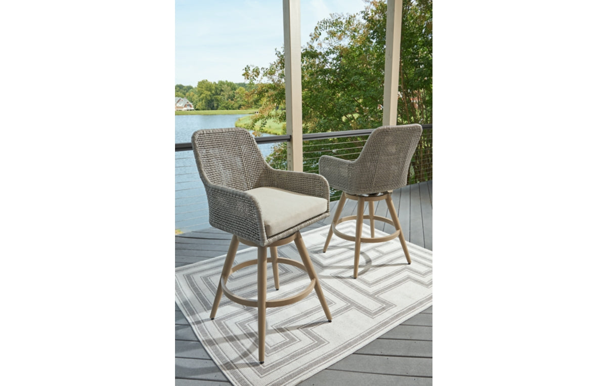 Seton Creek Outdoor Bar Height Barstool with Cushion (Set of 2)