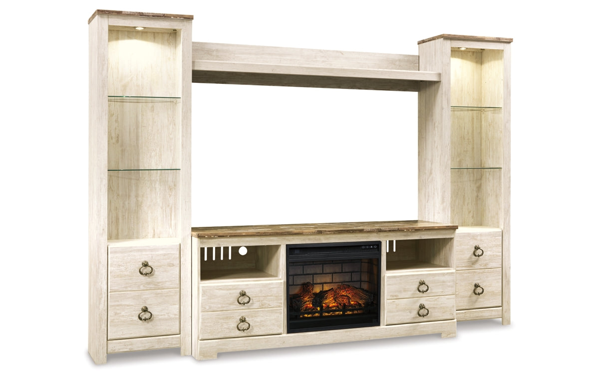 Willowton 4-Piece Entertainment Center with Electric Fireplace