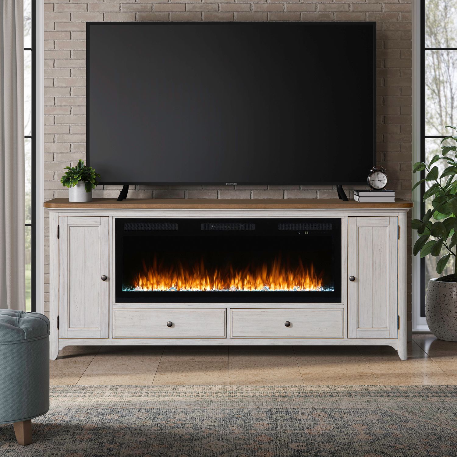 Fireplace TV Consoles 652 80 Inch Console with Fire FT